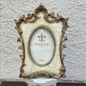 The Unique Collection Ornate Picture Frame Holds 4 X 7 Photo Gold and Cream